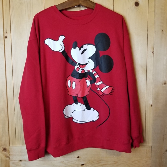 Disney Tops - Disney Mickey Mouse Red Scarf Holiday Fleece Lined Unisex Sweatshirt
